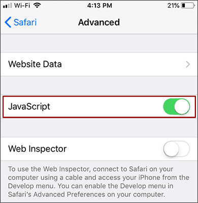 Enable JavaScript iOS Safari